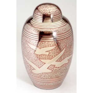 Superior Brass Cremation Ashes Urn  - Adult Size - Flight of the Doves - Shades of Red